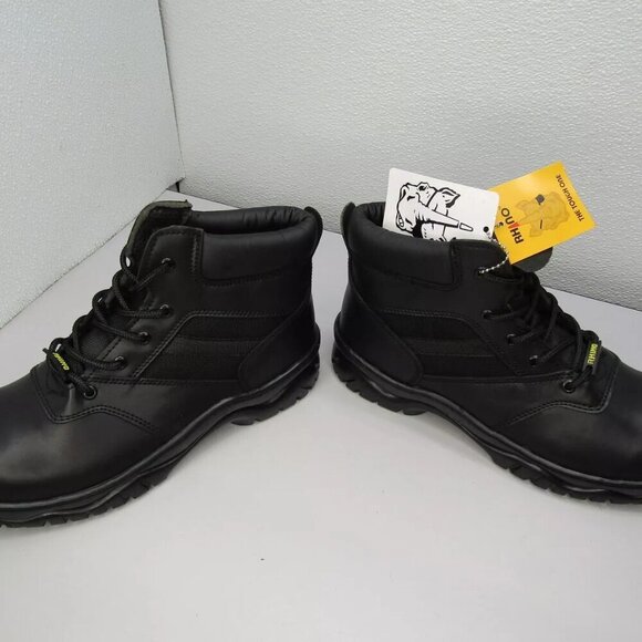 NEW RHINO 6" Tactical Safety Work Boots Black Leather Lace Slip Resist Size 10 - Picture 3 of 8